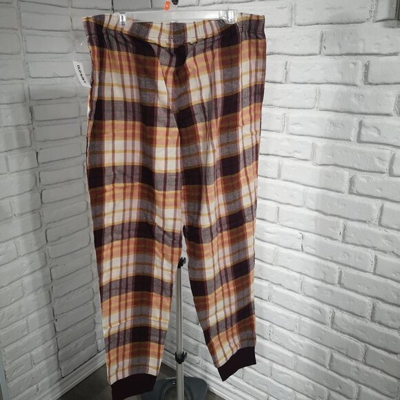 NWT Old Navy Men's Burgundy Tan Gold Plaid Flannel Joggers - Picture 2 of 10